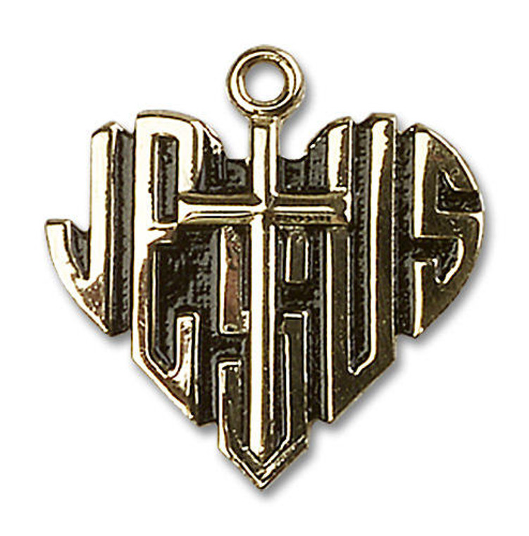 Heart of Jesus with Cross Pendant - 14kt Gold 7/8 x 7/8 6042