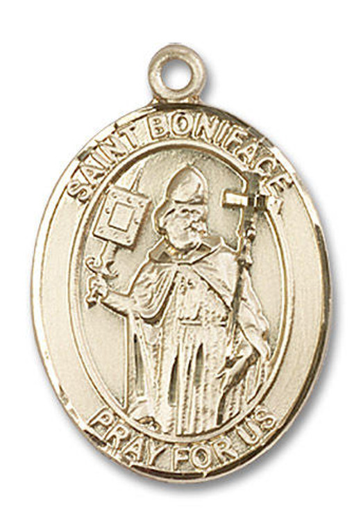 St Boniface Medal - 14kt Gold Oval Pendant 3 Sizes St Boniface Medal - 14kt Gold Oval Pendant 3 Sizes