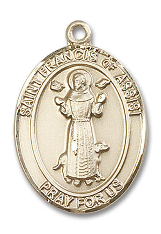 St Francis of Assisi Medal - 14kt Gold Oval Pendant 3 Sizes