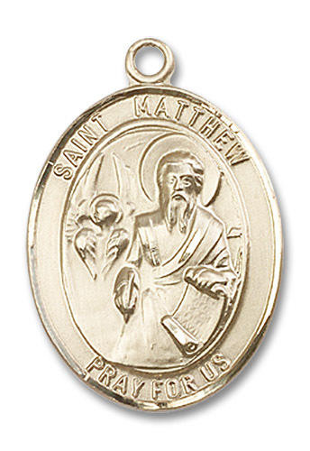 St. Matthew Medal - 14kt Gold Oval Pendant (3 Sizes)