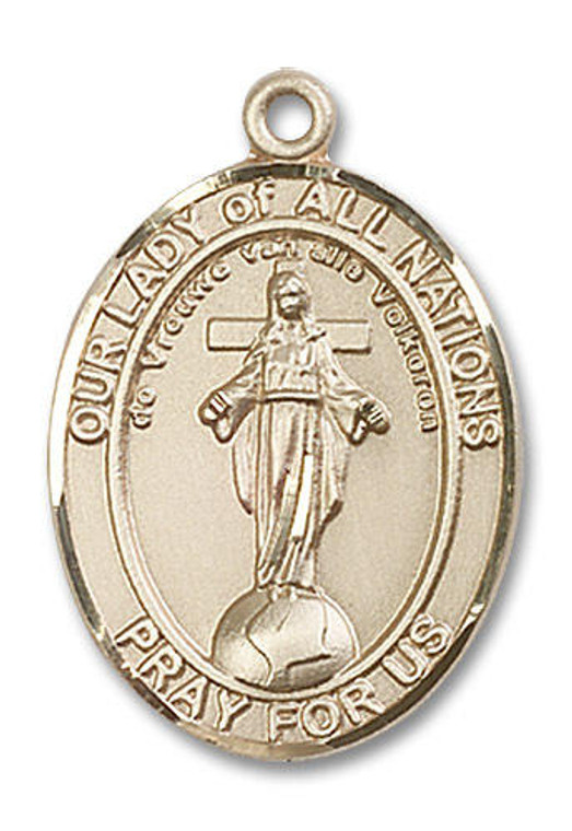 Our Lady of All Nations Medal - 14kt Gold Oval Pendant 3 Sizes