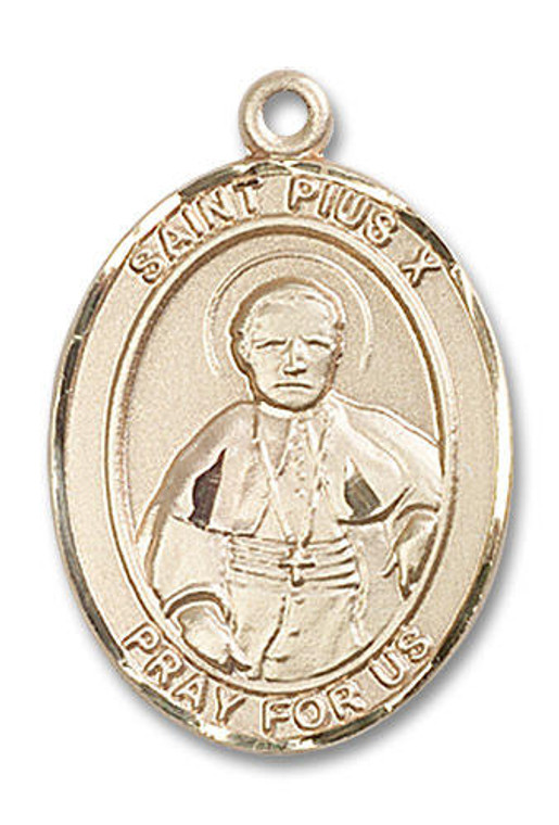 St Pius X Medal - 14kt Gold Oval Pendant 3 Sizes