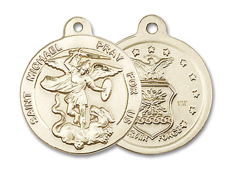 St Michael Air Force Medal - 14kt Gold 7/8 x 3/4 Round Pendant 0342