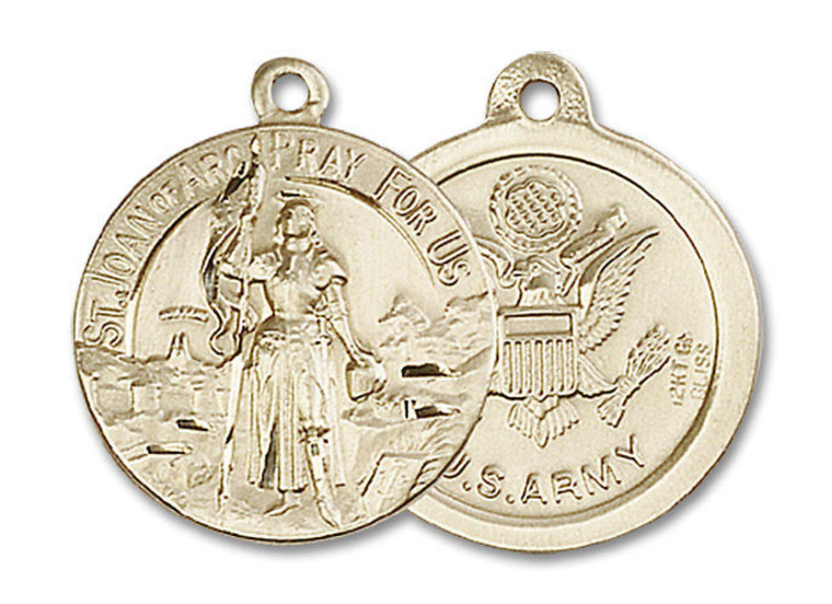 St Joan of Arc Army Medal - 14kt Gold 7/8 x 3/4 Round Pendant 0193