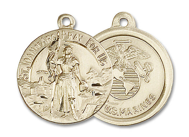 St Joan of Arc Marines Medal - 14kt Gold 7/8 x 3/4 Round Pendant 0193
