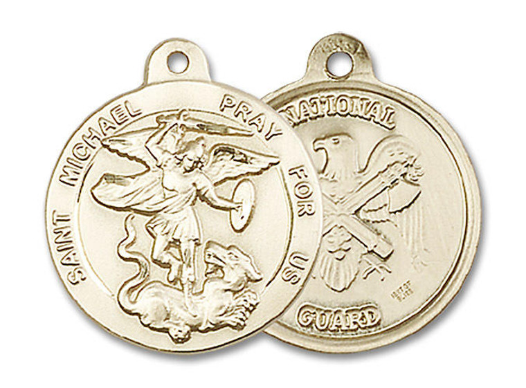 St Michael National Guard Medal - 14kt Gold 7/8 x 3/4 Round Pendant 0342