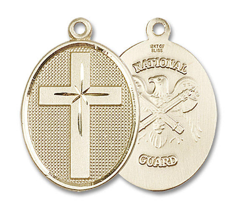 Large National Guard Cross Medal - 14kt Gold 1 1/8 x 3/4 Oval Pendant 0783