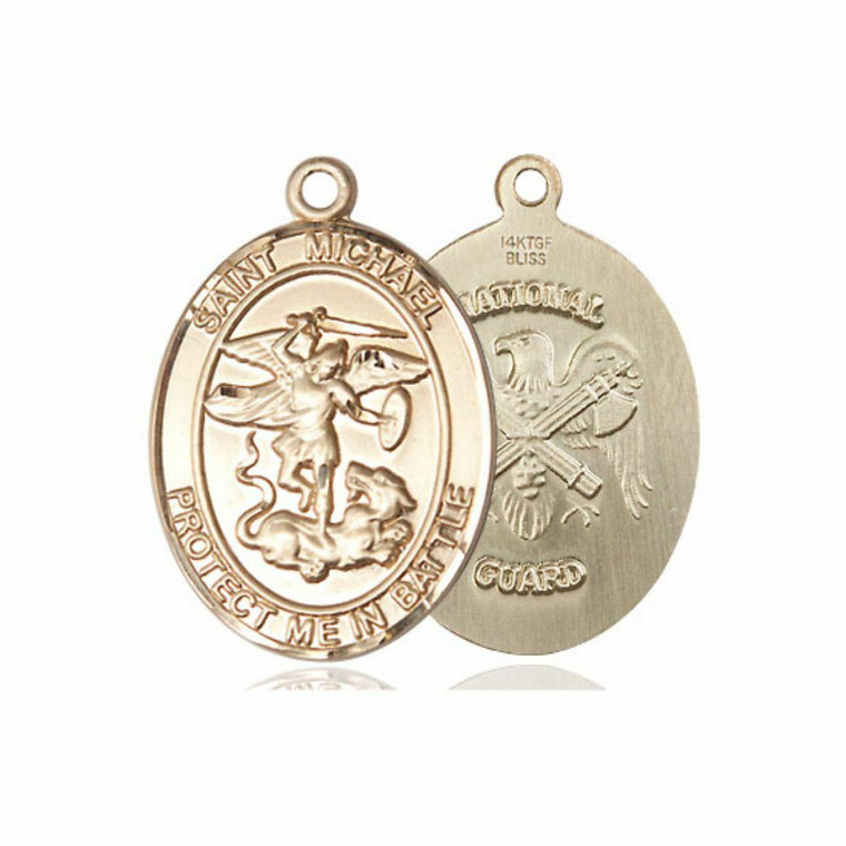 Large St Michael National Guard Medal - 14kt Gold 1 x 5/8 Oval Pendant 1173