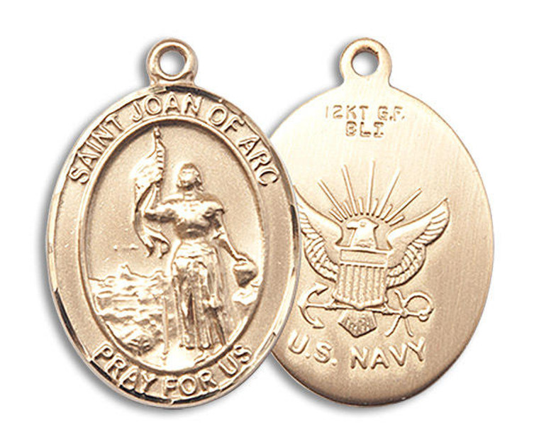 St Joan of Arc Navy Medal - 14kt Gold Oval Pendant 3 Sizes