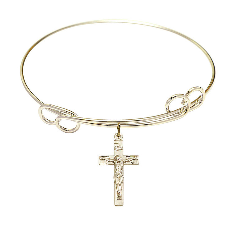 Crucifix Double Loop Bangle Bracelet - Gold-Filled Charm