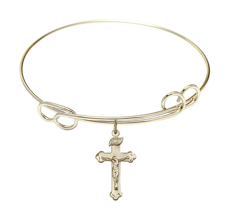 Crucifix Double Loop Bangle Bracelet - Gold-Filled Charm 0669GF