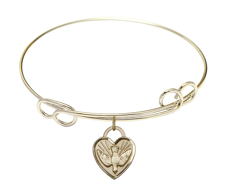 Confirmation Heart Double Loop Bangle Bracelet - Gold-Filled Charm