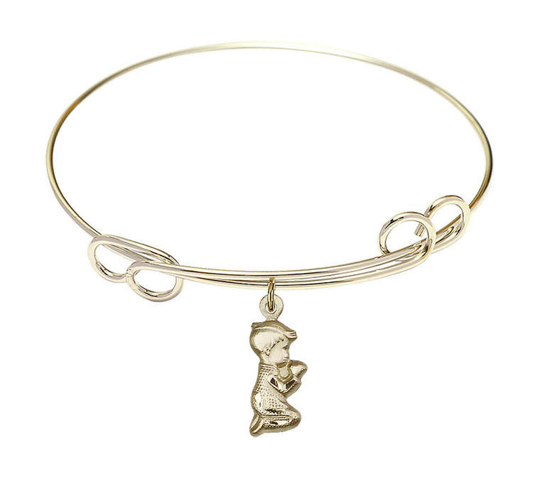 Praying Boy Double Loop Bangle Bracelet - Gold-Filled Charm