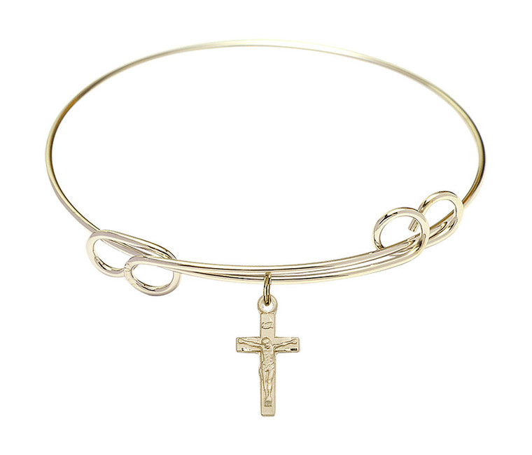 Crucifix Double Loop Bangle Bracelet - Gold-Filled Charm 5417GF