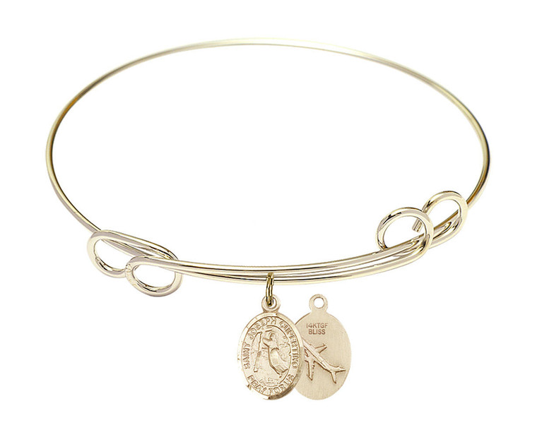 St Joseph of Cupertino Double Loop Bangle Bracelet - Gold-Filled Charm