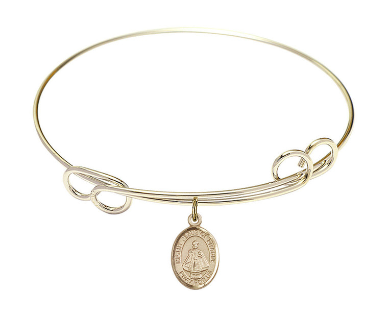 Infant of Prague Double Loop Bangle Bracelet - Gold-Filled Charm 9207GF