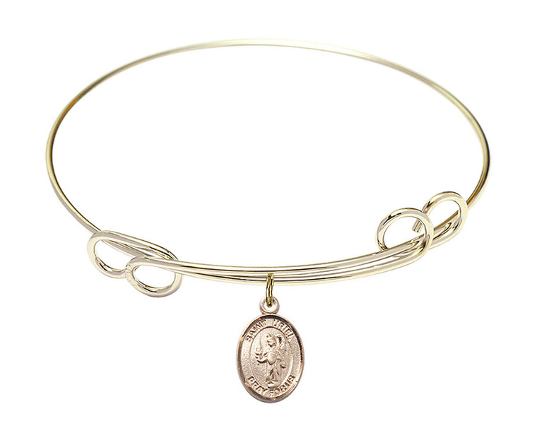 St Uriel The Archangel Double Loop Bangle Bracelet - Gold-Filled Charm 9378GF
