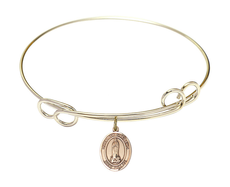 Our Lady of Kibeho Double Loop Bangle Bracelet - Gold-Filled Charm 9414GF