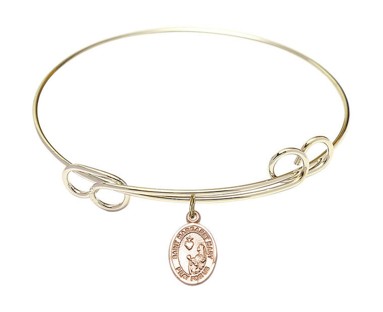 St Margaret Mary Alacoque Double Loop Bangle Bracelet - Gold-Filled Charm 9420GF