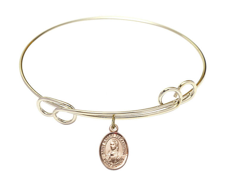 St Kateri Tekakwitha Double Loop Bangle Bracelet - Gold-Filled Charm 9438GF