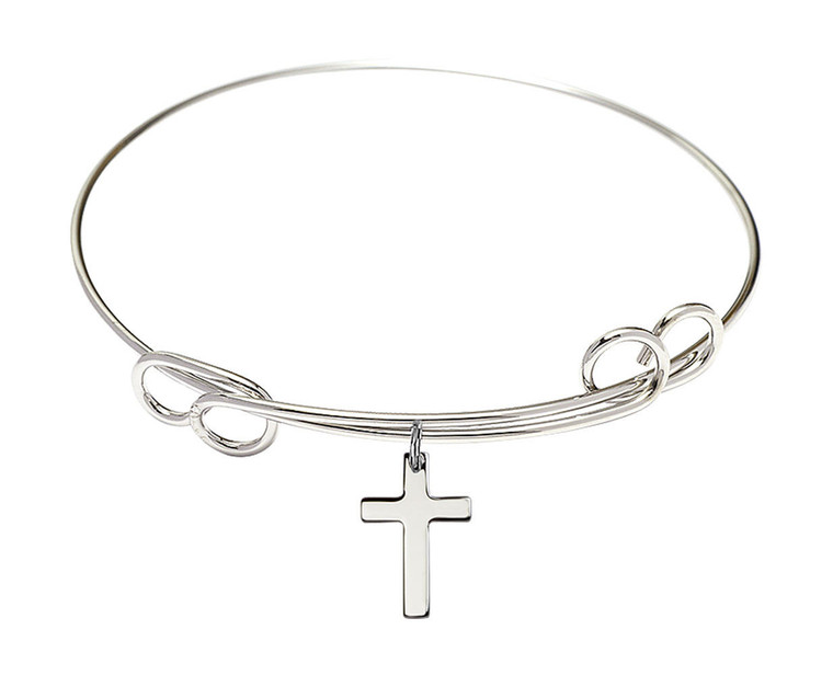 Cross Double Loop Bangle Bracelet - Sterling Silver Charm