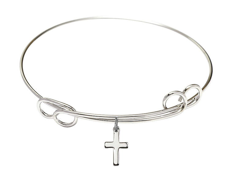 Cross Double Loop Bangle Bracelet - Sterling Silver Charm 1006SS