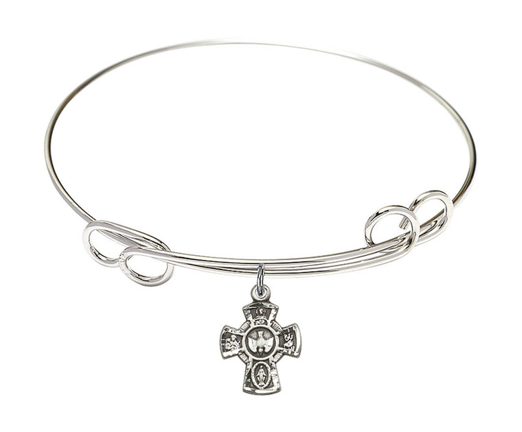 5-Way Double Loop Bangle Bracelet - Sterling Silver Charm 3145SS