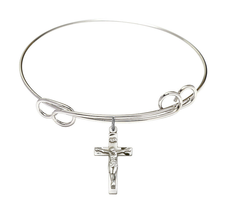Heart and Chalice Double Loop Bangle Bracelet - Gold-Filled/Sterling Silver Charm B