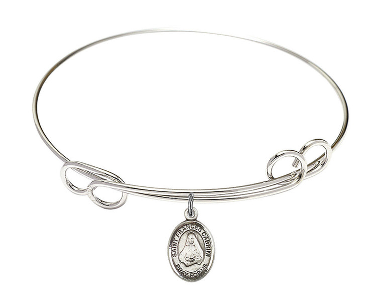 St Frances Cabrini Double Loop Bangle Bracelet - Sterling Silver Charm 9011SS