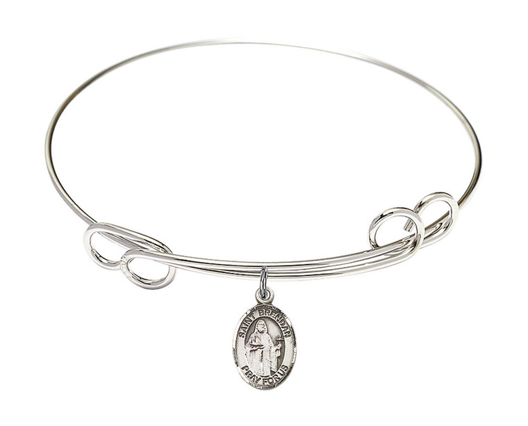 St Brendan The Navigator Double Loop Bangle Bracelet - Sterling Silver Charm 9018SS