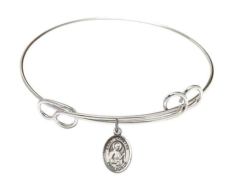 St Camillus of Lellis Double Loop Bangle Bracelet - Sterling Silver Charm 9019SS