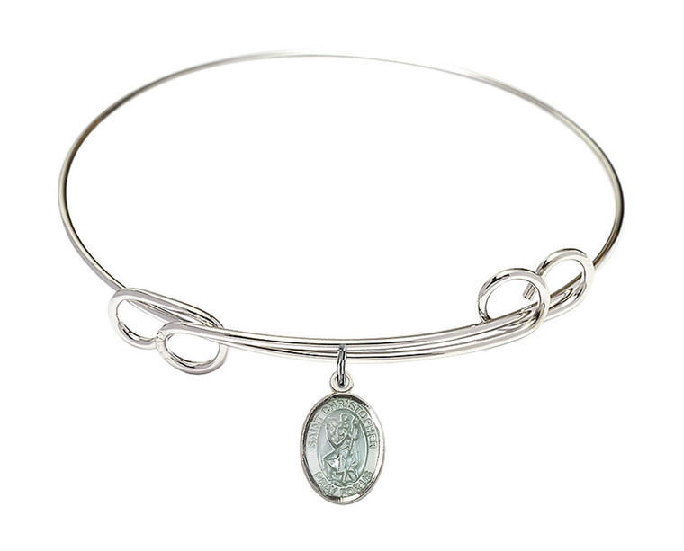 St Christopher Double Loop Bangle Bracelet - Sterling Silver Charm 9022ESS