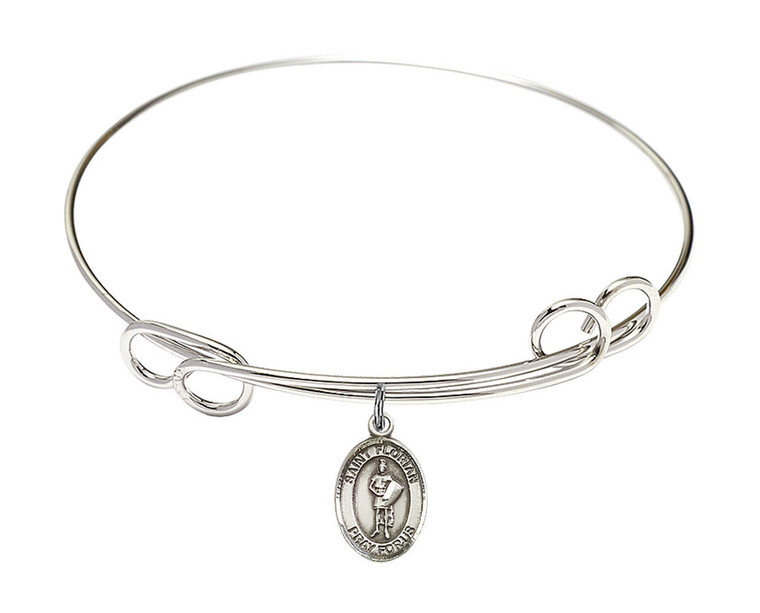 St Florian Double Loop Bangle Bracelet - Sterling Silver Charm 9034SS