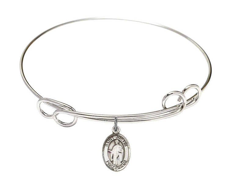 St Justin Double Loop Bangle Bracelet - Sterling Silver Charm 9052SS