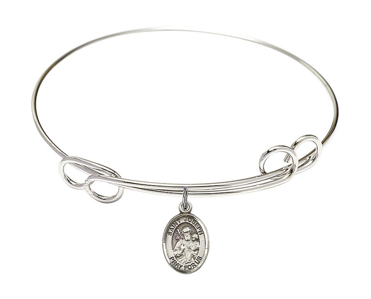 St Joseph Double Loop Bangle Bracelet - Sterling Silver Charm 9058SS