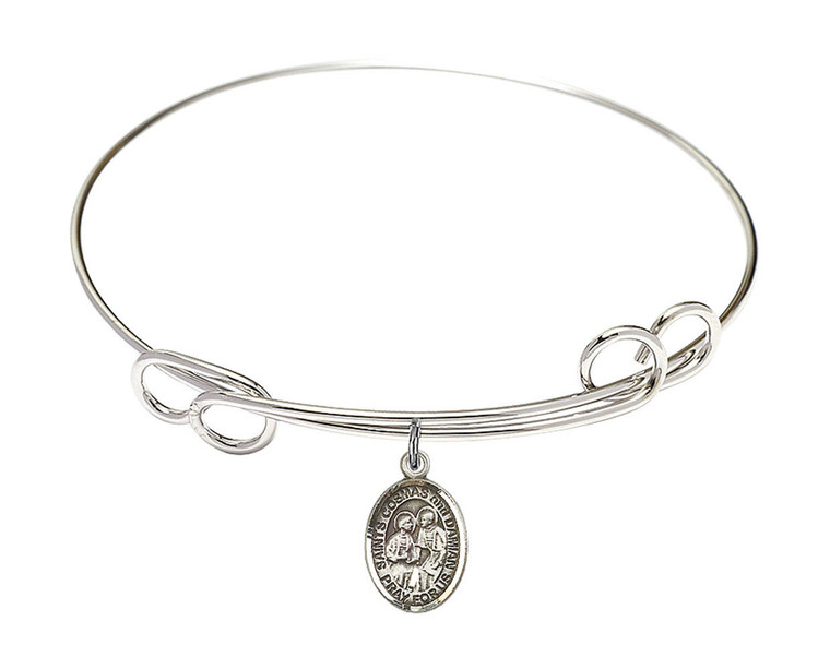 Sts Cosmas And Damian Double Loop Bangle Bracelet - Sterling Silver Charm 9132SS