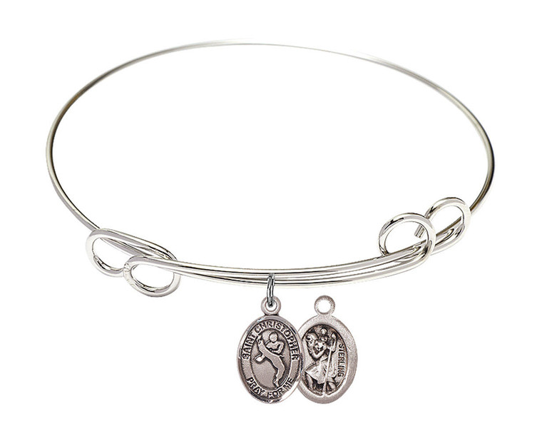 St Christopher - Martial Arts Double Loop Bangle Bracelet - Sterling Silver Charm