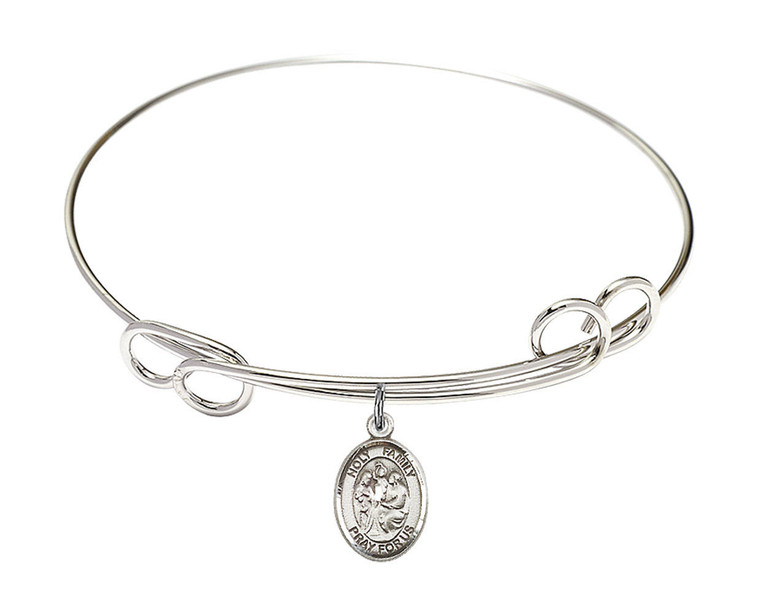 Holy Family Double Loop Bangle Bracelet - Sterling Silver Charm 9218SS