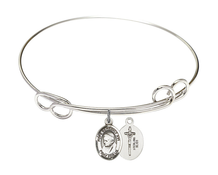 Pope Emeritus Benedict XVI Double Loop Bangle Bracelet - Sterling Silver Charm 9235SS Pope Emeritus Benedict XVI Double Loop Bangle Bracelet - Sterling Silver Charm 9235SS