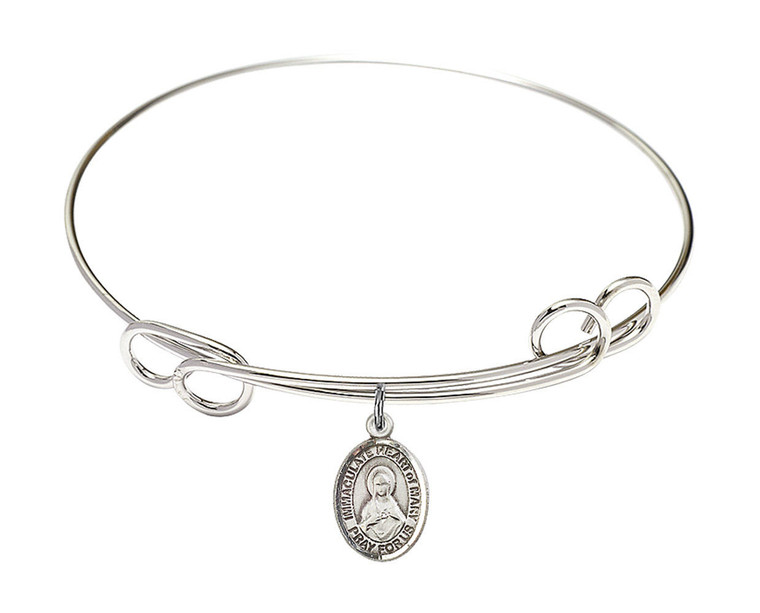 Immaculate Heart of Mary Double Loop Bangle Bracelet - Sterling Silver Charm 9337SS