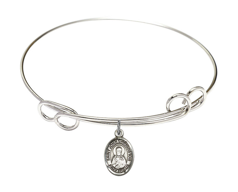 St John Chrysostom Double Loop Bangle Bracelet - Sterling Silver Charm 9357SS