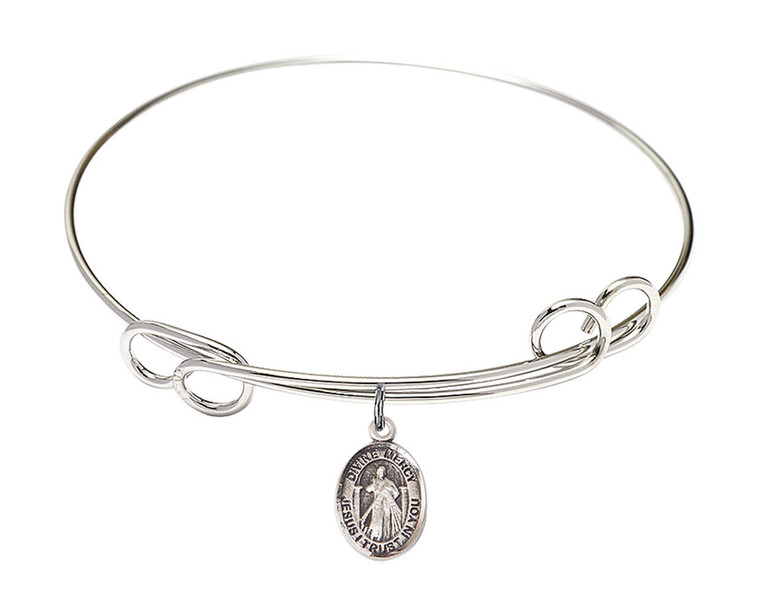 Divine Mercy Double Loop Bangle Bracelet - Sterling Silver Charm 9366SS