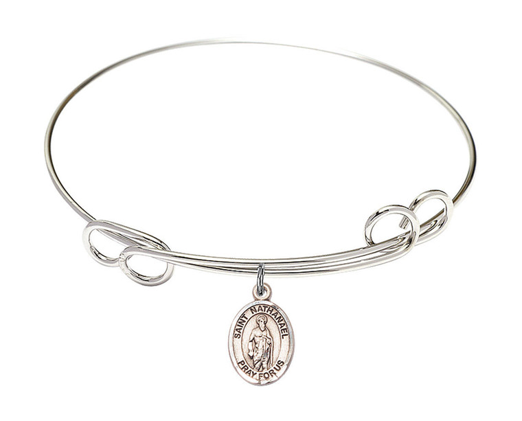 St Nathanael Double Loop Bangle Bracelet - Sterling Silver Charm 9398SS