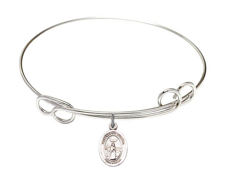 St Medard of Noyon Double Loop Bangle Bracelet - Sterling Silver Charm 9444SS