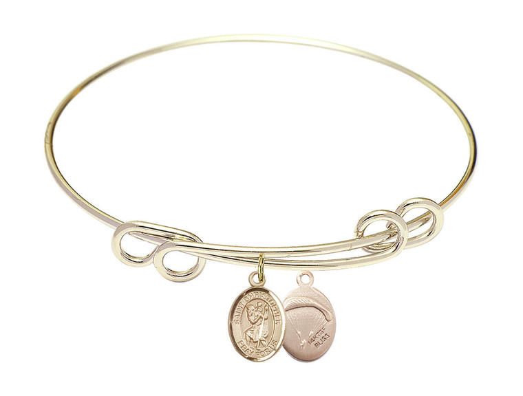 St Christopher - Paratroopers Double Loop Bangle Bracelet - Gold-Filled Charm