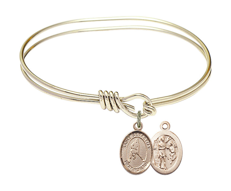 St Sebastian - Ice Hockey Eye Hook Bangle Bracelet - Gold-Filled Charm 9165GF