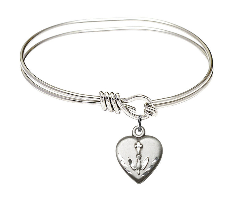 Heart - Confirmation Eye Hook Bangle Bracelet - Sterling Silver Charm 0891SS