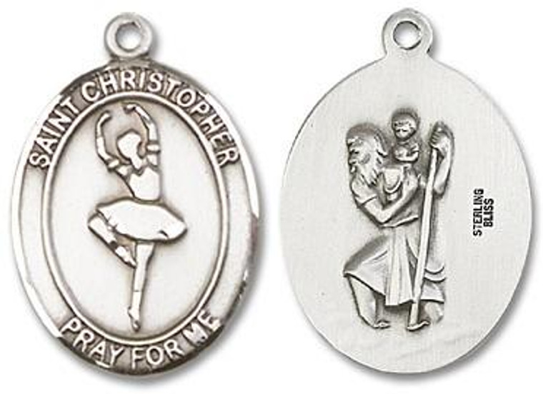 St Christopher Simple Dance Medal - Sterling Silver Oval Pendant 2 Sizes