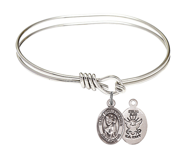 St Christopher - Navy Eye Hook Bangle Bracelet - Sterling Silver Charm 9022SS6
