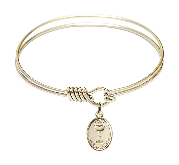 Holy Communion Round Eye Hook Bangle Bracelet - Gold-Filled Charm - 6.25 Inch 0976GF